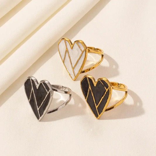 1/3pcs Stainless Steel Black Heart Rings For Women Personality Handmade Enamel Love Rings Daily Wear Party Statement Retro Gift Les Bijoux Lili