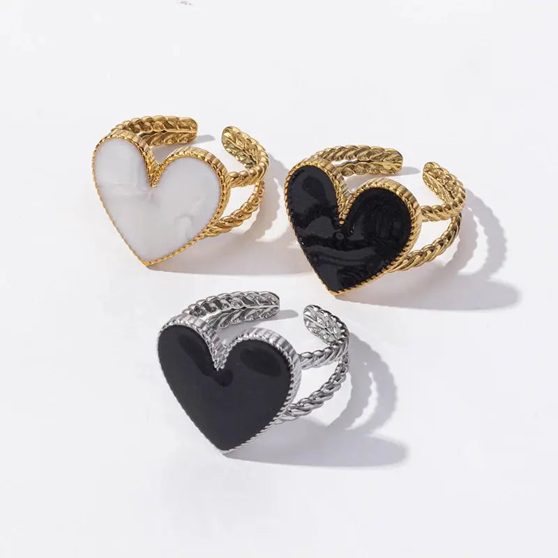 1/3pcs Stainless Steel Black Heart Rings For Women Personality Handmade Enamel Love Rings Daily Wear Party Statement Retro Gift Les Bijoux Lili