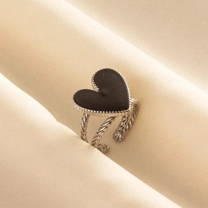 1/3pcs Stainless Steel Black Heart Rings For Women Personality Handmade Enamel Love Rings Daily Wear Party Statement Retro Gift Les Bijoux Lili