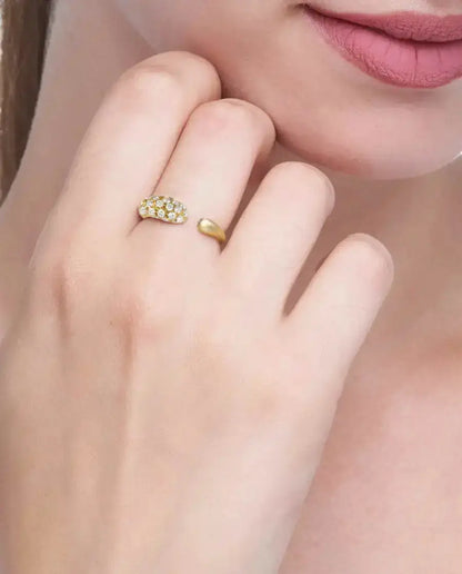 18K Gold Plated Stainless Steel  Irregular Shiny Small Cubic Zirconia Adjustable Rings Initiale