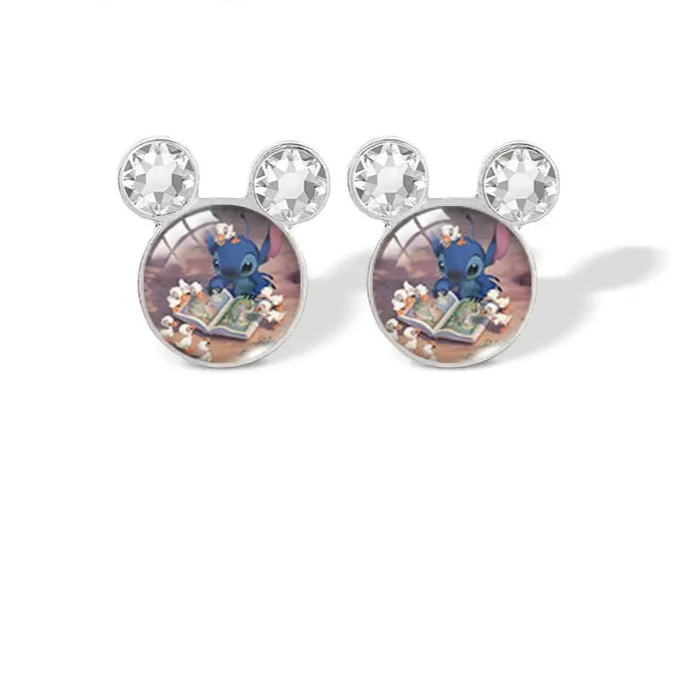 2024 New Lilo and Stitch Angel Cartoon Movies Glass Dome Mickey Mouse Stud Earrings Handcraft Earrings Jewelry Les Bijoux Lili