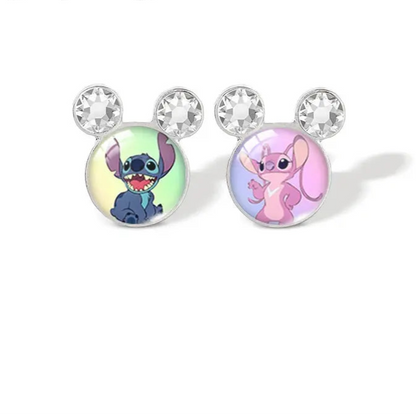 2024 New Lilo and Stitch Angel Cartoon Movies Glass Dome Mickey Mouse Stud Earrings Handcraft Earrings Jewelry Les Bijoux Lili