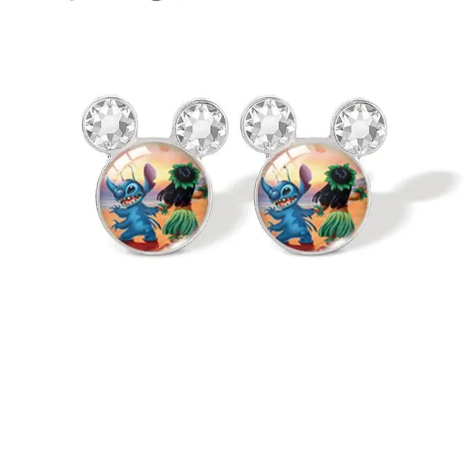 2024 New Lilo and Stitch Angel Cartoon Movies Glass Dome Mickey Mouse Stud Earrings Handcraft Earrings Jewelry Les Bijoux Lili