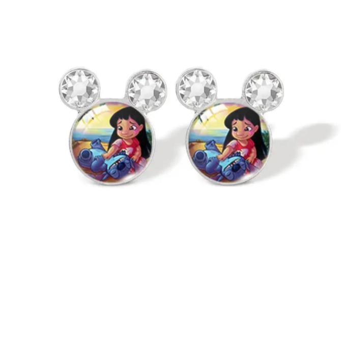 2024 New Lilo and Stitch Angel Cartoon Movies Glass Dome Mickey Mouse Stud Earrings Handcraft Earrings Jewelry Les Bijoux Lili