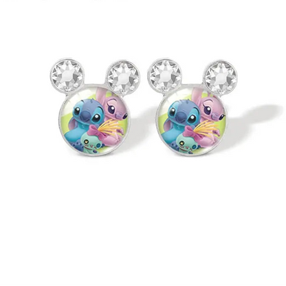 2024 New Lilo and Stitch Angel Cartoon Movies Glass Dome Mickey Mouse Stud Earrings Handcraft Earrings Jewelry Les Bijoux Lili