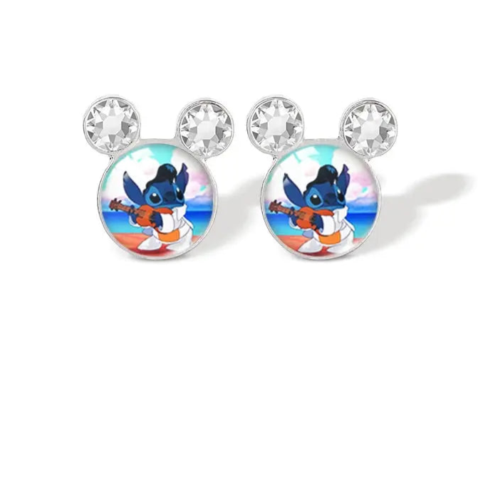 2024 New Lilo and Stitch Angel Cartoon Movies Glass Dome Mickey Mouse Stud Earrings Handcraft Earrings Jewelry Les Bijoux Lili