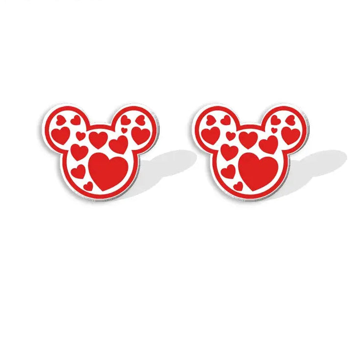 2024 New Valentine's Day Mickey Minnie Stud Earring Love Epoxy Jewelry Resin Acrylic Earrings Handmade Gifts Fans Les Bijoux Lili