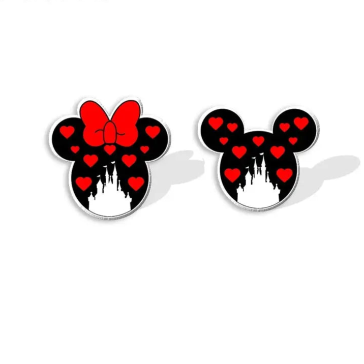 2024 New Valentine's Day Mickey Minnie Stud Earring Love Epoxy Jewelry Resin Acrylic Earrings Handmade Gifts Fans Les Bijoux Lili