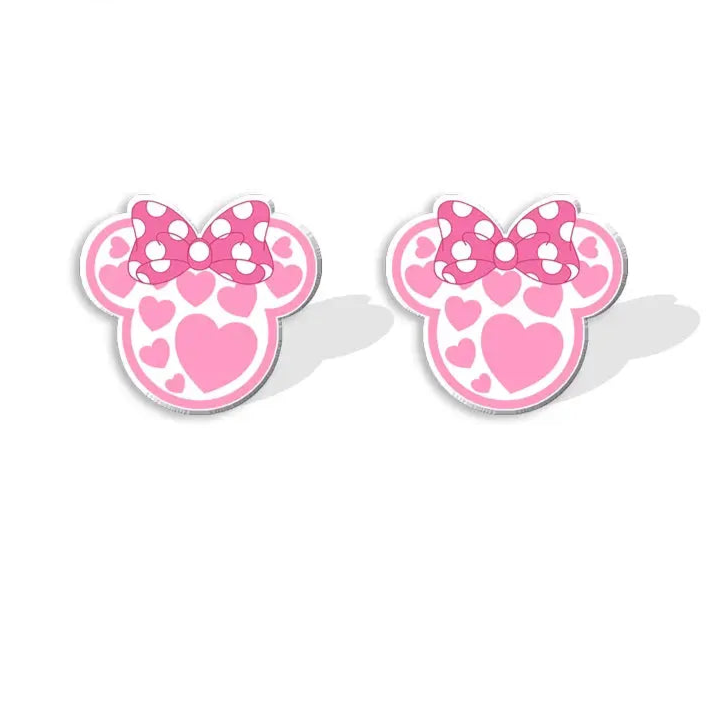 2024 New Valentine's Day Mickey Minnie Stud Earring Love Epoxy Jewelry Resin Acrylic Earrings Handmade Gifts Fans Les Bijoux Lili