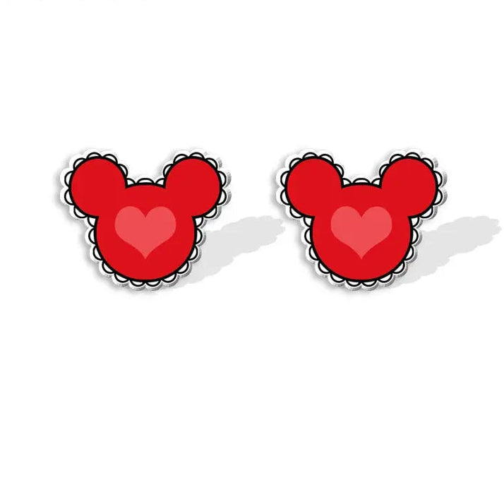 2024 New Valentine's Day Mickey Minnie Stud Earring Love Epoxy Jewelry Resin Acrylic Earrings Handmade Gifts Fans Les Bijoux Lili