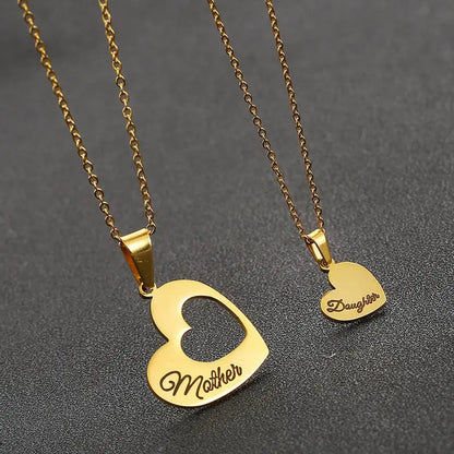 2PCS Gift for Mom Hollow Love Pendant Necklace Family Stainless Steel Accessories Mother Day Set Thanksgiving Jewelry 'Daughter' Les Bijoux Lili