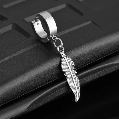 2pc Simple Feather Pendant Ear Studs Man Women Stainless Steel Earrings Unisex Fashion personality Ear Jewellery Accessorie Initiale