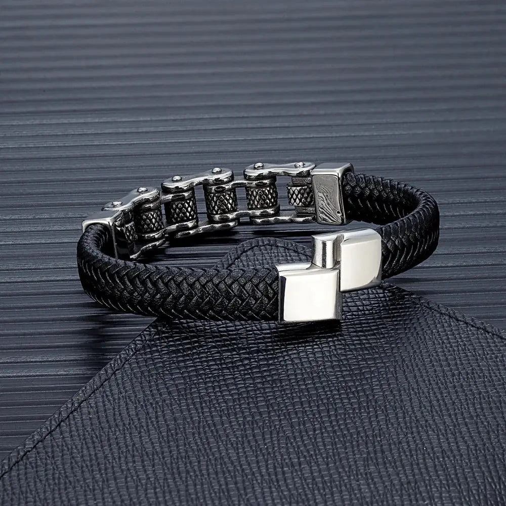 Bracelet hommes grosses mailles en acier inoxydable Initiale