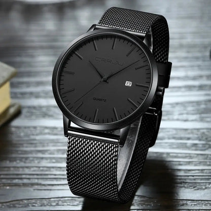 CRRJU Fashion Mens Watches Ultra Thin Quartz Watch Men Casual Slim Mesh Steel Waterproof Sport Watch Black Relogio Masculino Les Bijoux Lili