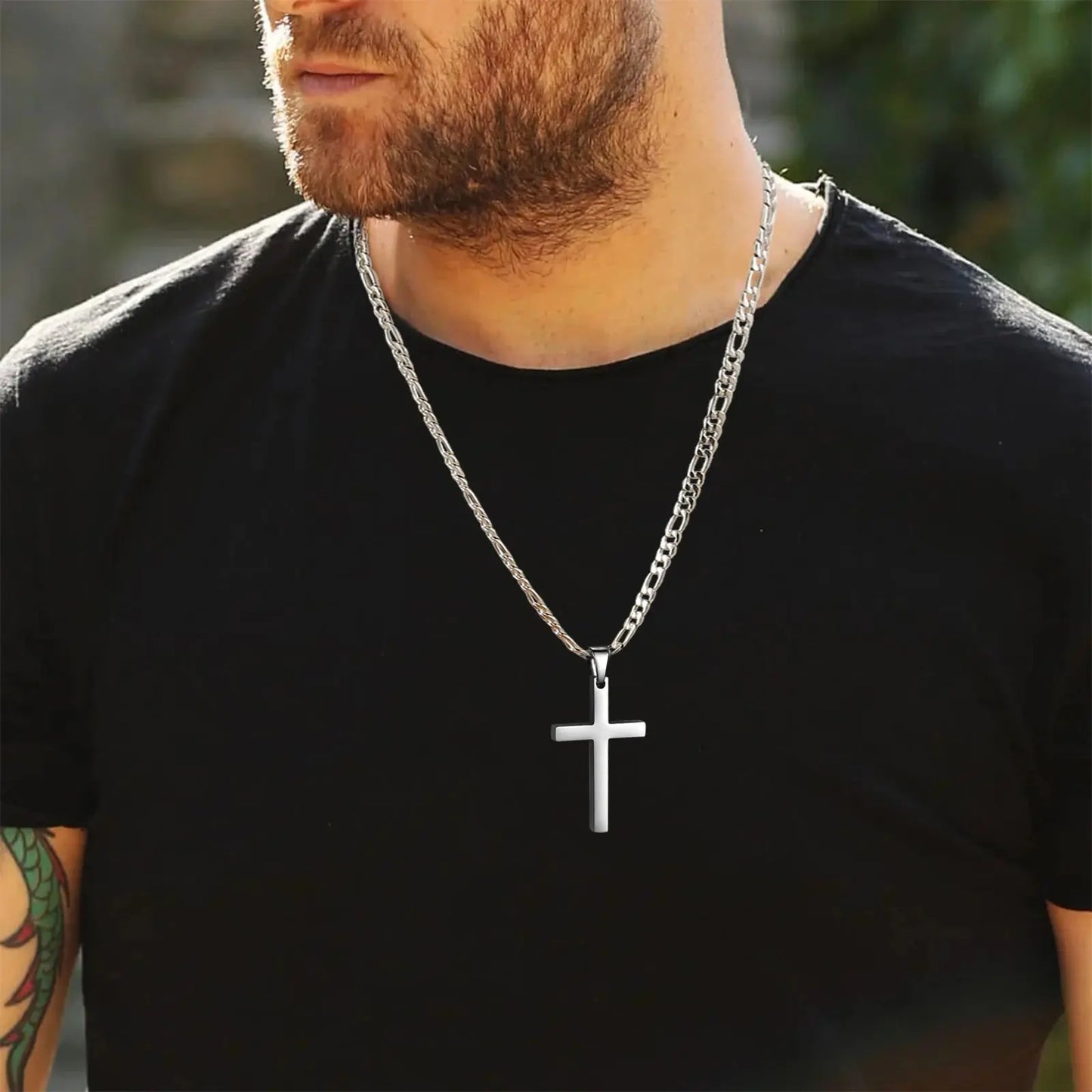 Cross Pendant Waterproof NK Necklaces for Men Women Basic Punk Stainless Steel Figaro Chain Fashion Jewelry Accessories Gift Initiale