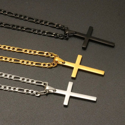 Cross Pendant Waterproof NK Necklaces for Men Women Basic Punk Stainless Steel Figaro Chain Fashion Jewelry Accessories Gift Initiale