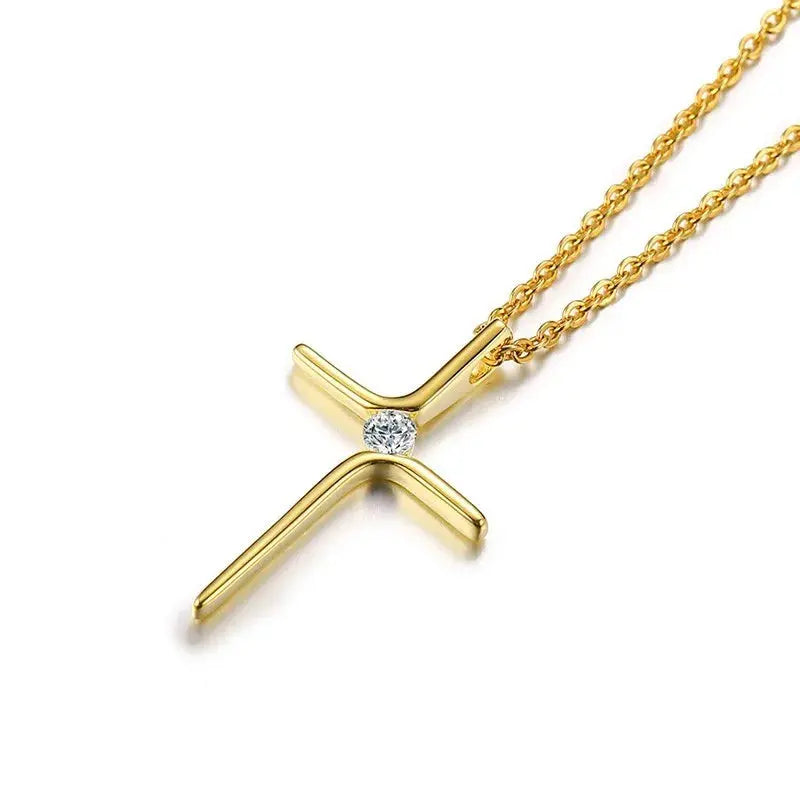 Cubic Zircon Cross Pendant Women Necklace Stainless Steel Charm CZ Stone Dainty Christian Jewelry Wholesale Initiale