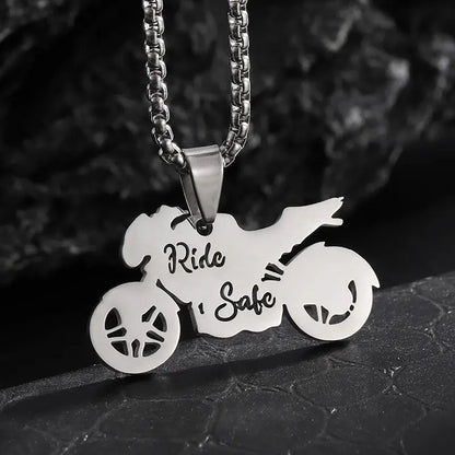 Exquisite Stainless Steel Motorcycle Pendant Necklace Men Women Motorcycle Hip Hop Rock Riding Party Jewelry Initiale