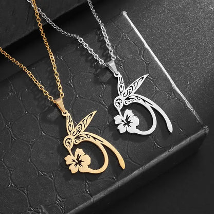 Fashionable and Simple Stainless Steel Hummingbird Flower Pendant Necklace for Women Exquisite Clavicle Chain Jewelry Gift Initiale