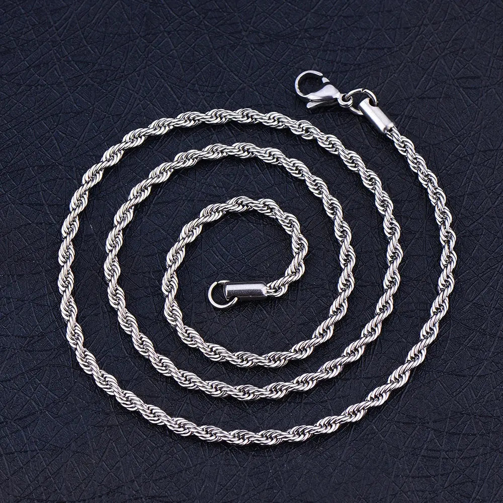 Low price width 3MM 316L stainless steel twisted rope chain necklace Men and women Link necklace Fashion gift jewelry 45-70CM Initiale