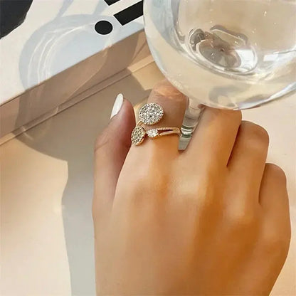 Luxury Geometric Circle Zircon Ring for Women Personality High Quality Sense Niche Design Adjustable Open Index Finger Jewelry Initiale