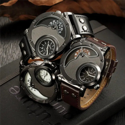 Oulm Designer Brand Luxury Watches For Men Dual Time Quartz Watch Casual Man Leather Watch Sport Male Clock relogio masculino Les Bijoux Lili