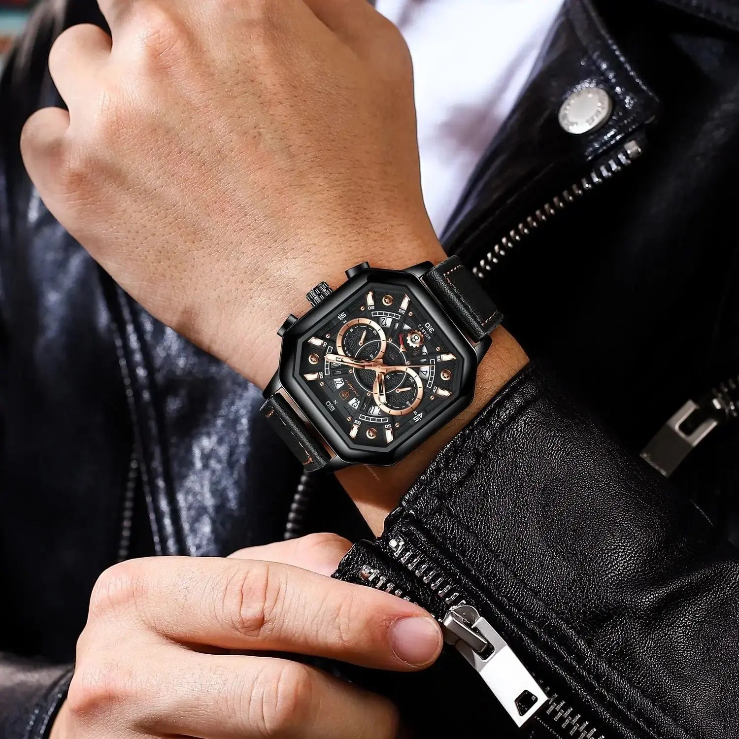 POEDAGAR Luxury Chronograph Square Man Watch Waterproof Luminous Date Men Watch Sports Leather Men's Watches Quartz Reloj Hombre Les Bijoux Lili