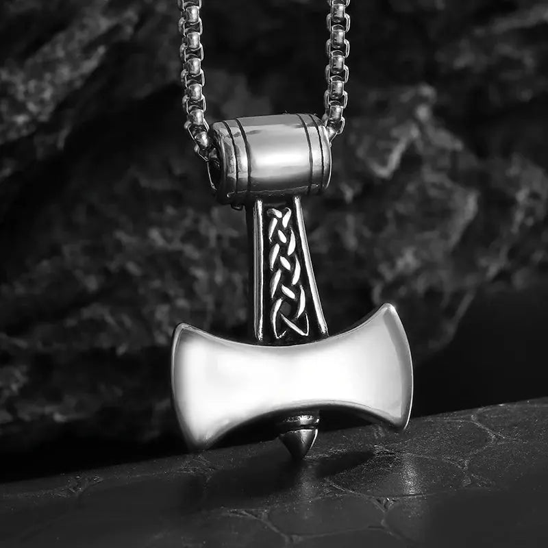 Stainless Steel Fashionable Double-Edged Ax Pendant Necklace Men's Cool Retro Jewelry Birthday Gift Initiale