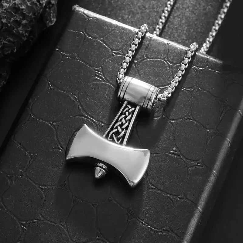 Stainless Steel Fashionable Double-Edged Ax Pendant Necklace Men's Cool Retro Jewelry Birthday Gift Initiale