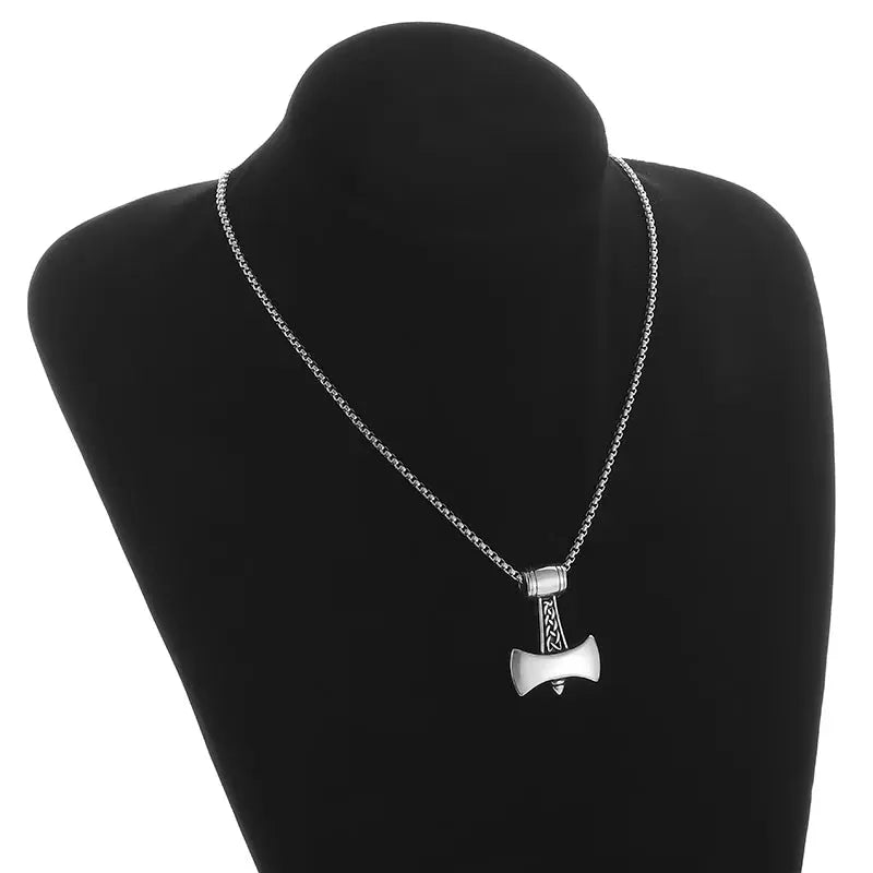 Stainless Steel Fashionable Double-Edged Ax Pendant Necklace Men's Cool Retro Jewelry Birthday Gift Initiale