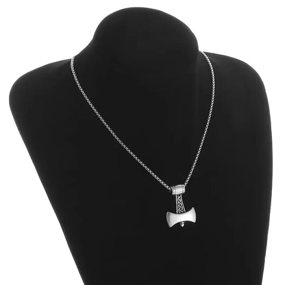 Stainless Steel Fashionable Double-Edged Ax Pendant Necklace Men's Cool Retro Jewelry Birthday Gift Initiale