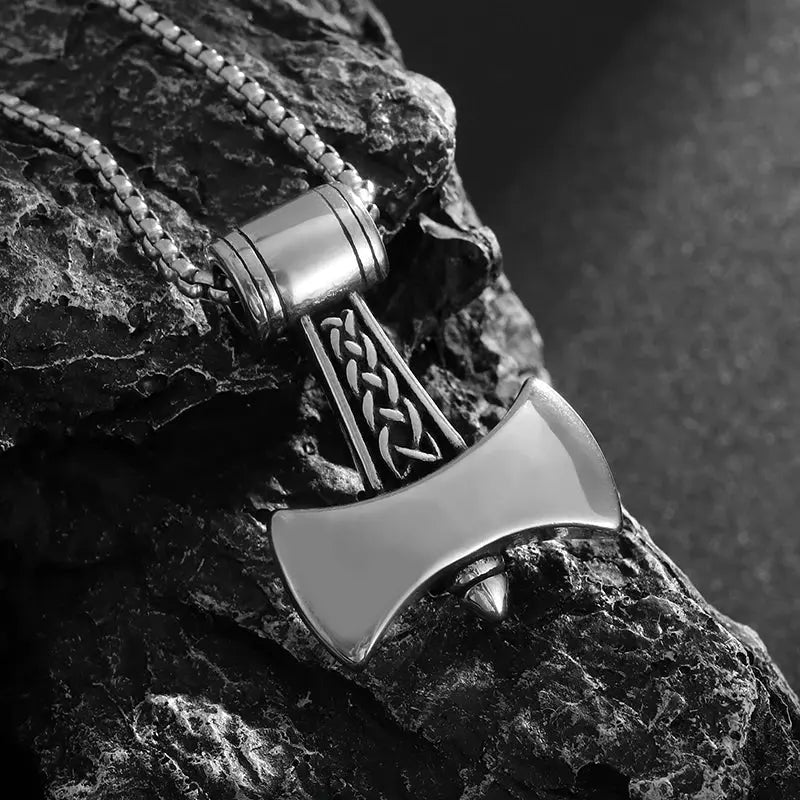 Stainless Steel Fashionable Double-Edged Ax Pendant Necklace Men's Cool Retro Jewelry Birthday Gift Initiale