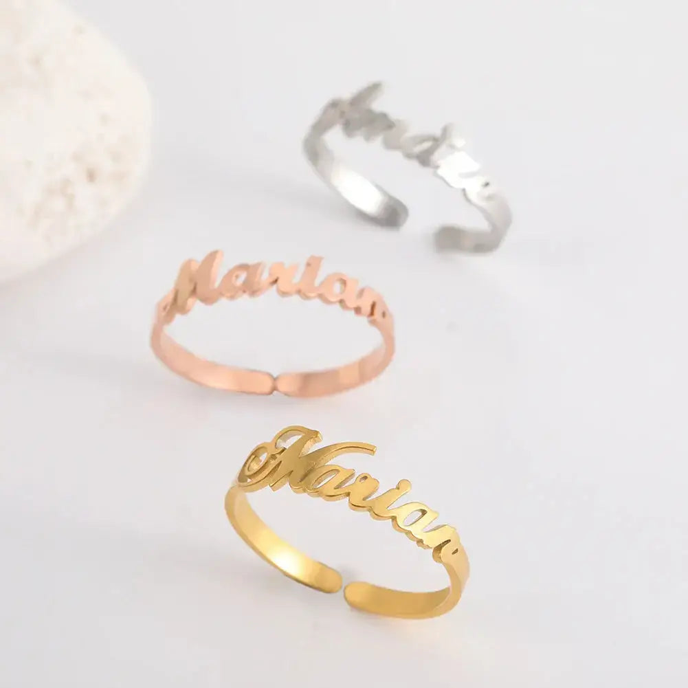 Teamer Custom Name Rings Adjustable Gold Color Stainless Steel Personalized Ring Jewelry Women Men Unique Christmas Friend Gift Initiale