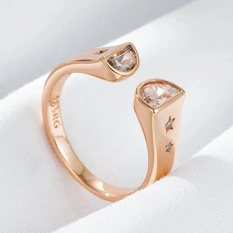 Wbmqda New Fashion 585 Rose Gold Color Natural Zircon Ring For Women Girls Party Anniversary Jewelry Gift 2023 Trending Initiale