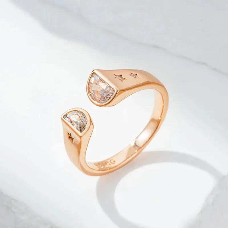 Wbmqda New Fashion 585 Rose Gold Color Natural Zircon Ring For Women Girls Party Anniversary Jewelry Gift 2023 Trending Initiale