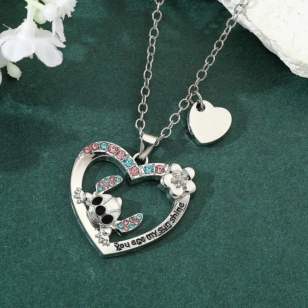 You Are My Sunshine Cute Disney Stitch Heart Pendant Necklaces for Women Lovely Collar Accessories Jewelry Gifts Initiale