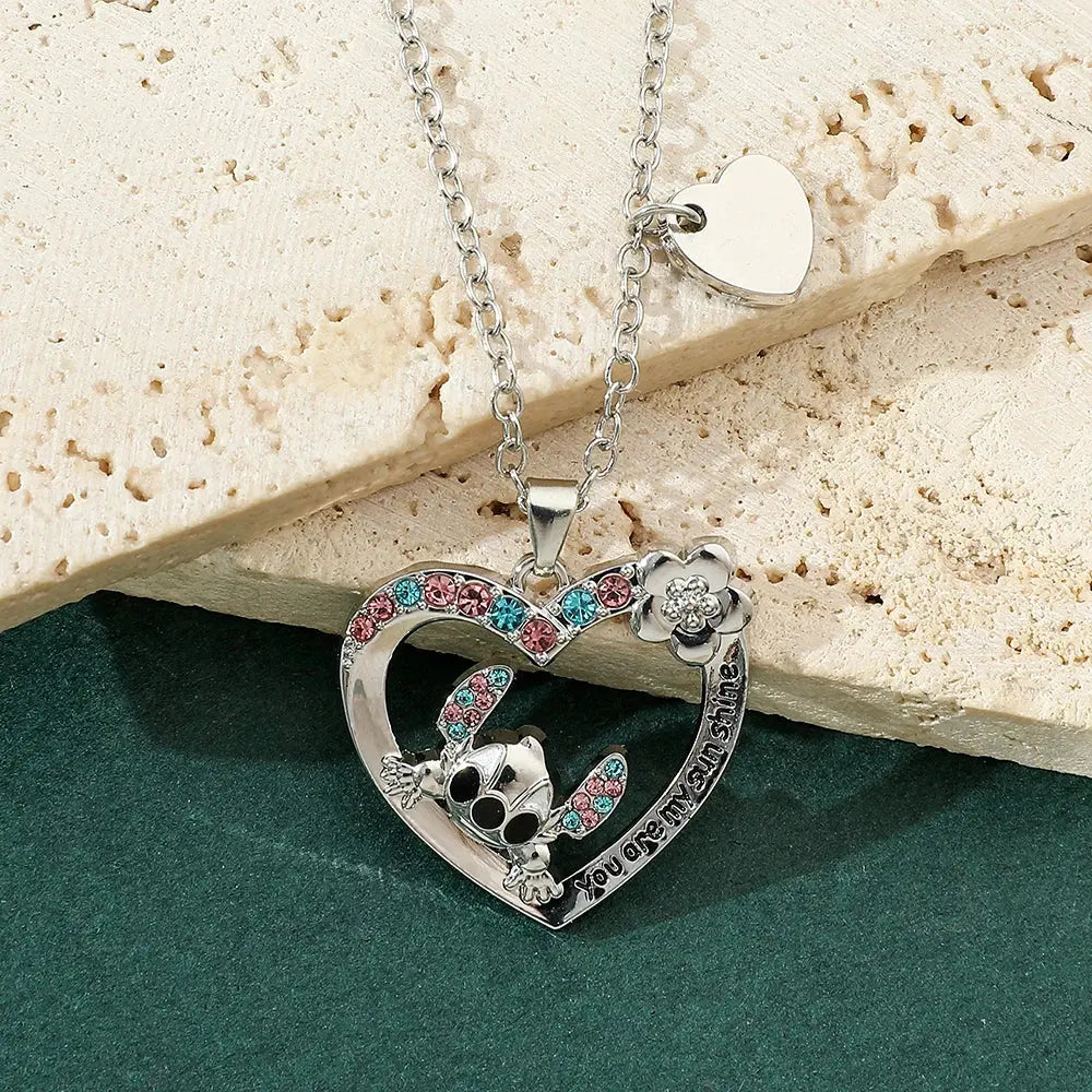 You Are My Sunshine Cute Disney Stitch Heart Pendant Necklaces for Women Lovely Collar Accessories Jewelry Gifts Initiale